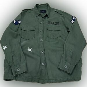 Rails Military Utility Shirt Jacket Army Green Stars Patches Size M